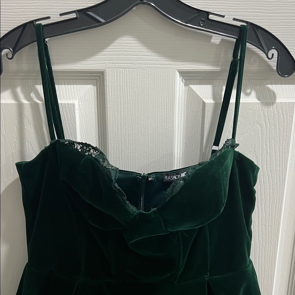 Fashion Nova Emerald Green Velvet Cami Dress